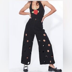 XS Fashion Brand Company Black Holey Linen Trousers